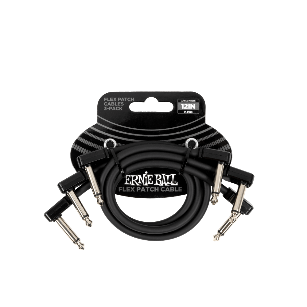 ERNIE BALL P06445 Flex Patch 12in- Cable -Black 3 Pack